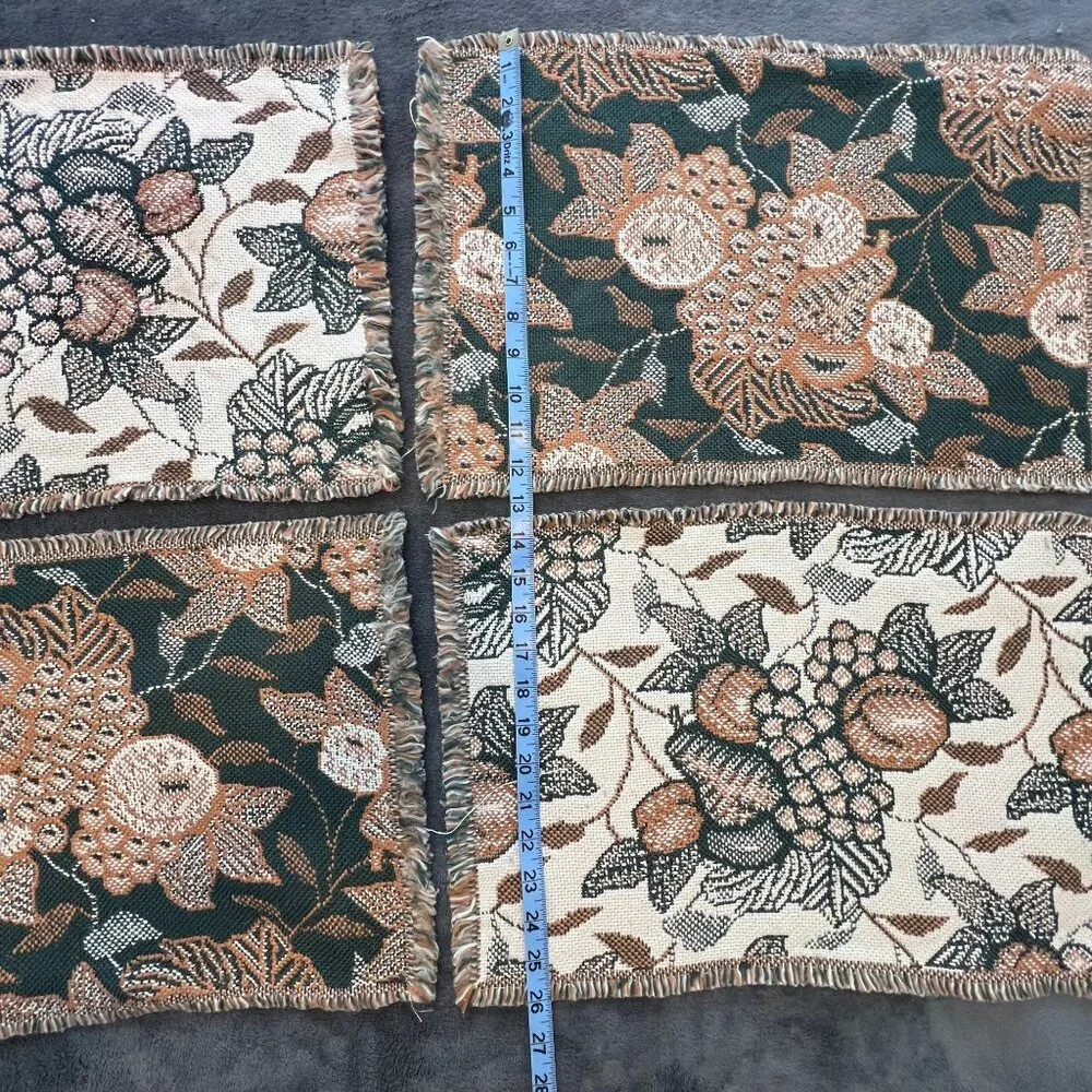 Set of 4 Vintage Tapestry Style Fabric Placemats with Fruit Fringe Edges 19